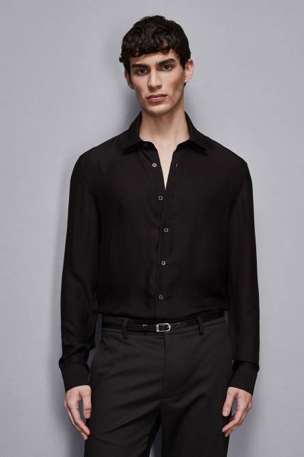 Viscose twill jacquard shirt, Black, Patrizia Pepe