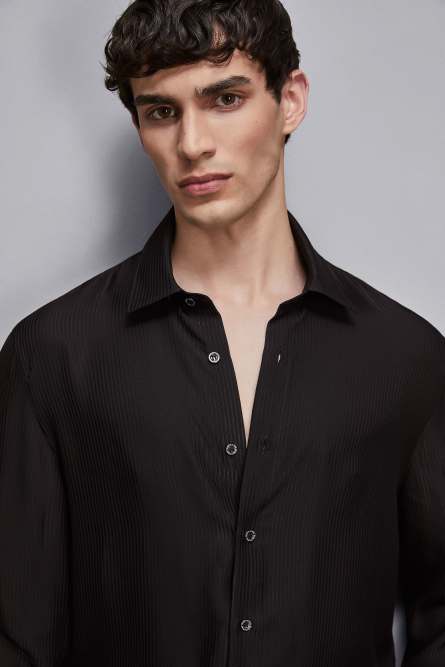 Viscose twill jacquard shirt, Black, Patrizia Pepe