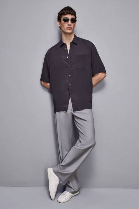 Short sleeve shirt in viscose twill, Blue, Patrizia Pepe