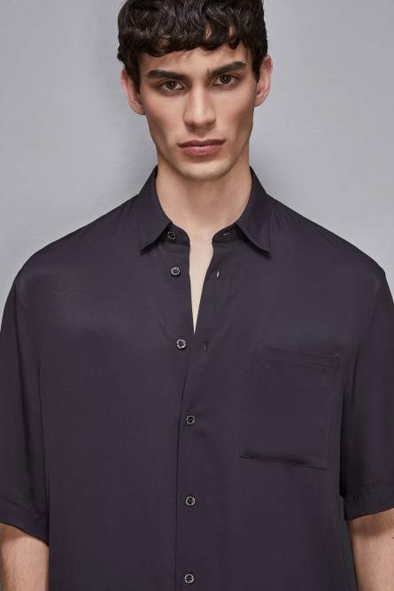 Short sleeve shirt in viscose twill, Blue, Patrizia Pepe