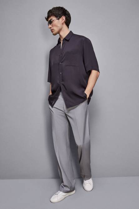 Short sleeve shirt in viscose twill, Blue, Patrizia Pepe