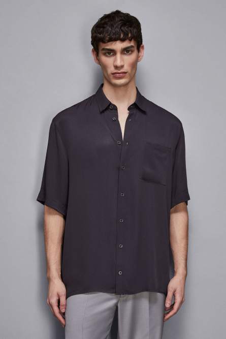 Short sleeve shirt in viscose twill, Blue, Patrizia Pepe