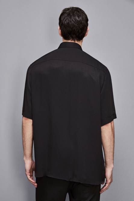 Short sleeve shirt in viscose twill, Black, Patrizia Pepe
