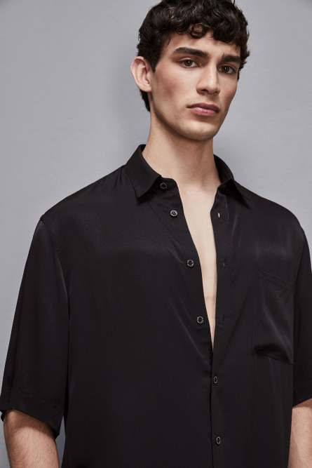 Short sleeve shirt in viscose twill, Black, Patrizia Pepe