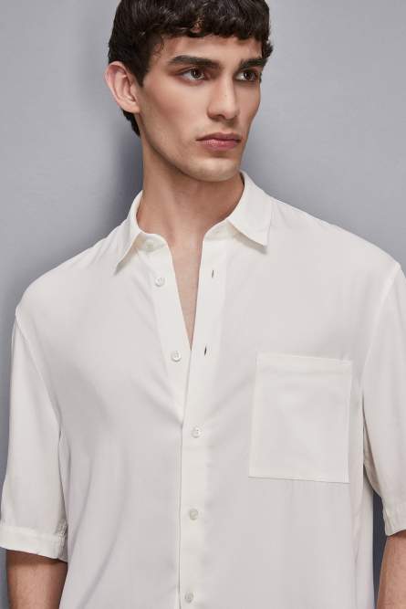 Short sleeve shirt in viscose twill, White, Patrizia Pepe