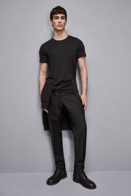 T-shirt slim fit in lyocell e cotone, Nero, Patrizia Pepe