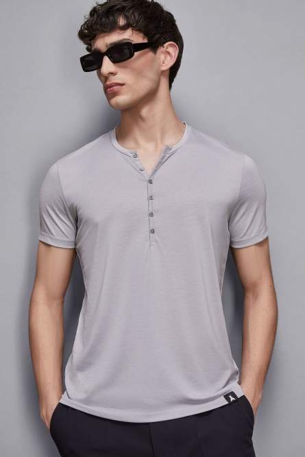 Cotton t-shirt with buttons, Grey, Patrizia Pepe