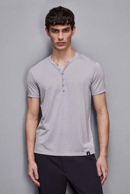 Cotton t-shirt with buttons, Grey, Patrizia Pepe