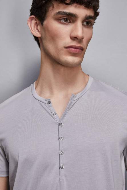 Cotton t-shirt with buttons, Grey, Patrizia Pepe