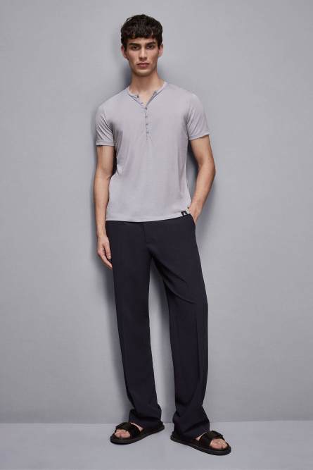Cotton t-shirt with buttons, Grey, Patrizia Pepe