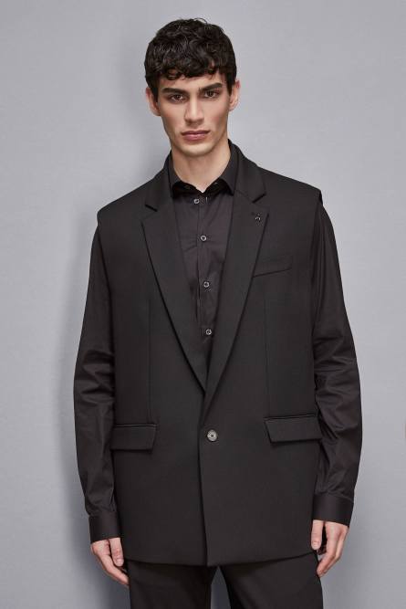 Giacca gilet in misto lana, Nero, Patrizia Pepe