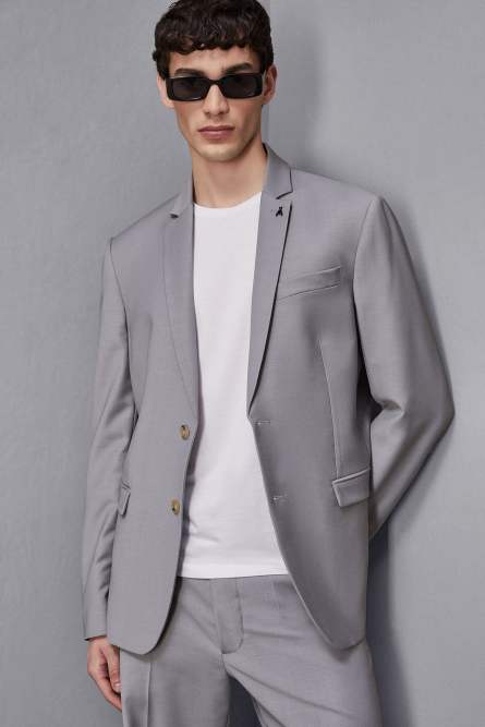 Single-breasted jacket in cool wool, Grey, Patrizia Pepe