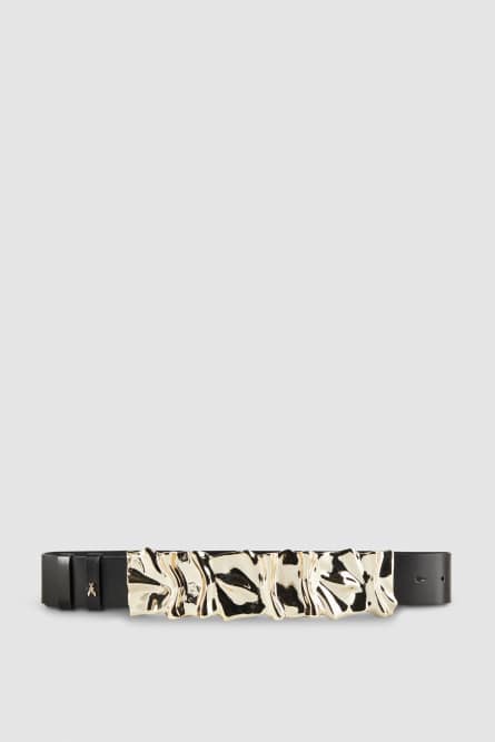 High-waisted smooth leather belt, Black, Patrizia Pepe