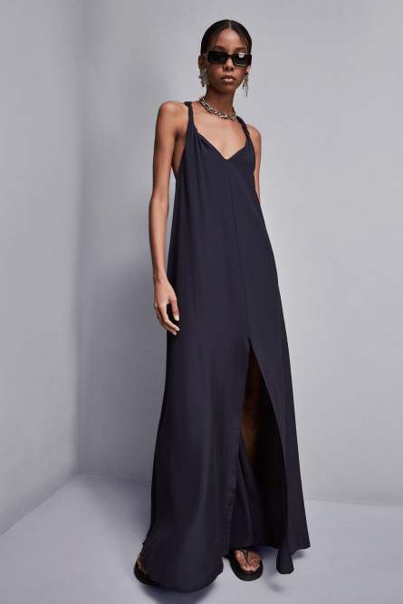 Essential long V-neck dress, Blue, Patrizia Pepe