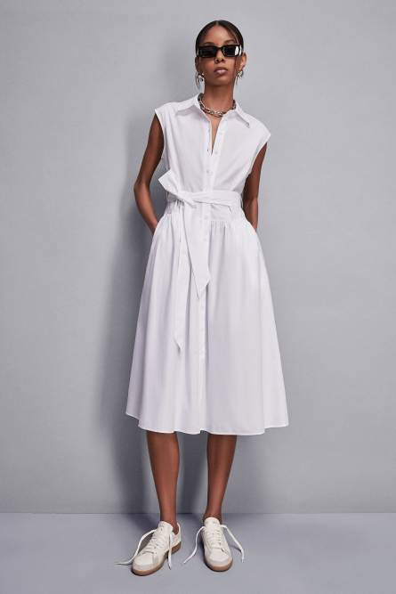 Vestido camisero midi de algodón, Blanco