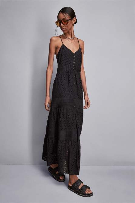 Long shirt dress in broderie anglaise, Black, Patrizia Pepe
