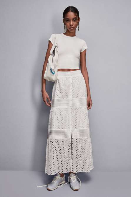 Long broderie anglaise skirt, White, Patrizia Pepe