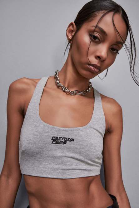 Skinny top in technical jersey, Grey, Patrizia Pepe