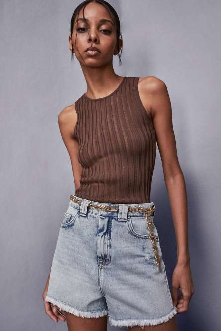 Slim fit ribbed top, Brown, Patrizia Pepe