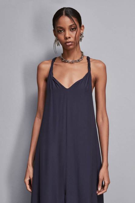 Essential long V-neck dress, Blue, Patrizia Pepe