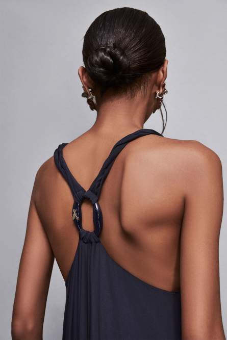 Essential long V-neck dress, Blue, Patrizia Pepe