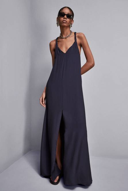 Essential long V-neck dress, Blue, Patrizia Pepe