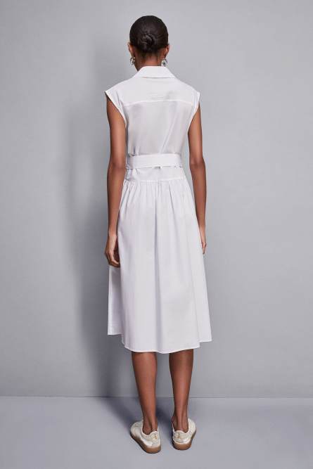Vestido camisero midi de algodón, Blanco