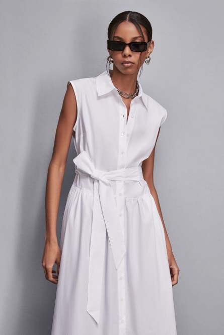 Vestido camisero midi de algodón, Blanco