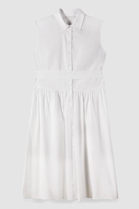 Vestido camisero midi de algodón, Blanco
