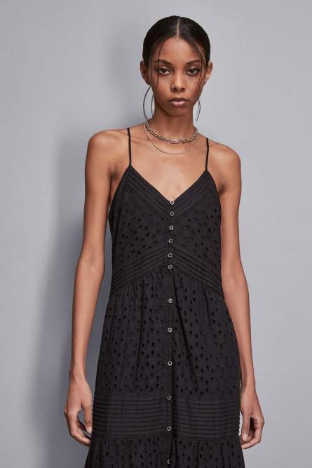 Long shirt dress in broderie anglaise, Black, Patrizia Pepe