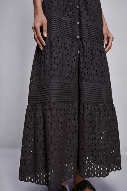 Long shirt dress in broderie anglaise, Black, Patrizia Pepe