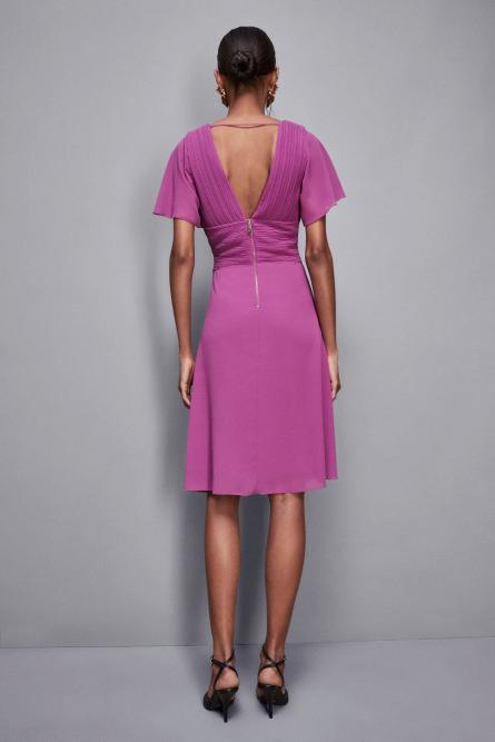 Essential pleated midi dress with short sleeves, Purple, Patrizia Pepe