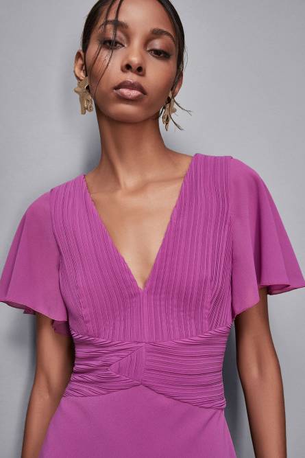 Essential pleated midi dress with short sleeves, Purple, Patrizia Pepe