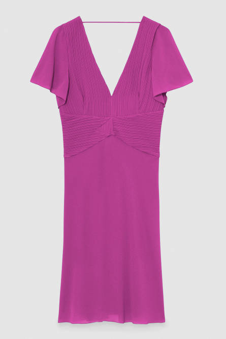 Essential pleated midi dress with short sleeves, Purple, Patrizia Pepe