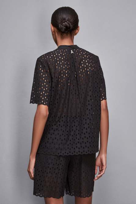 Short sleeve shirt in broderie anglaise, Black, Patrizia Pepe