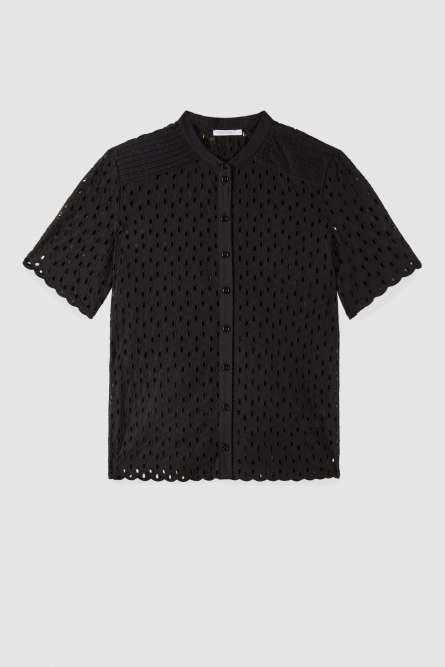 Short sleeve shirt in broderie anglaise, Black, Patrizia Pepe