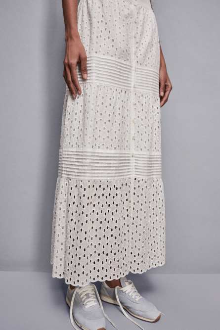 Long broderie anglaise skirt, White, Patrizia Pepe