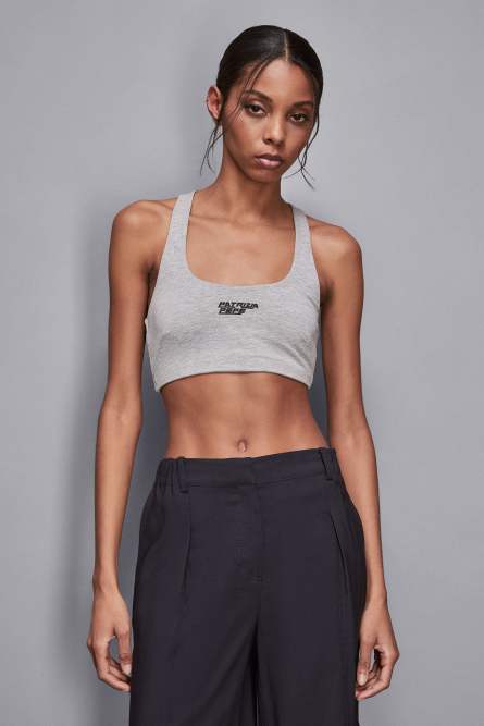 Skinny top in technical jersey, Grey, Patrizia Pepe
