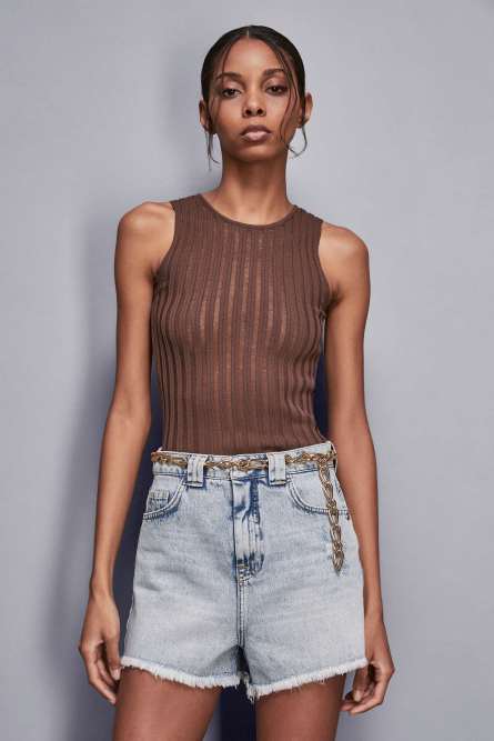 Slim fit ribbed top, Brown, Patrizia Pepe