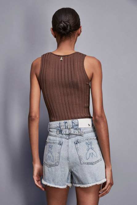 Slim fit ribbed top, Brown, Patrizia Pepe