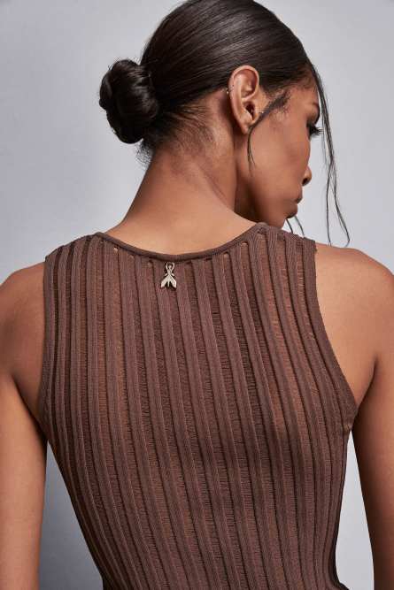 Slim fit ribbed top, Brown, Patrizia Pepe