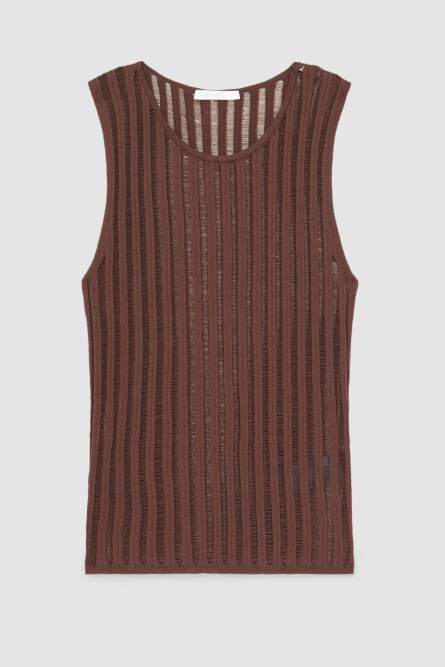 Slim fit ribbed top, Brown, Patrizia Pepe