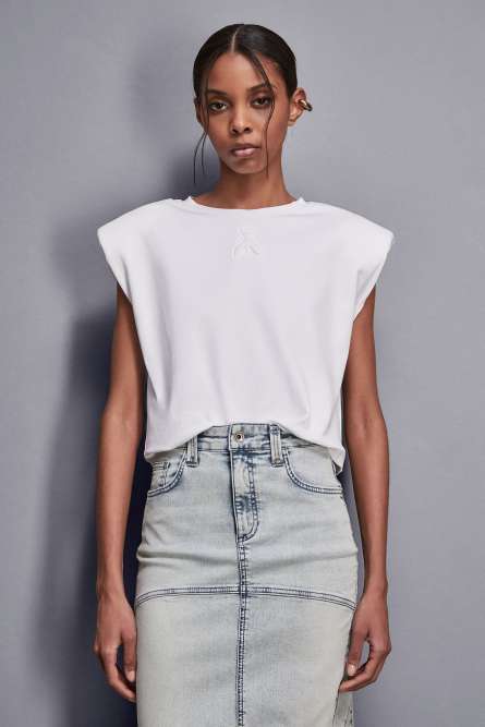 T-shirt senza maniche con spalline imbottite, Bianco, Patrizia Pepe