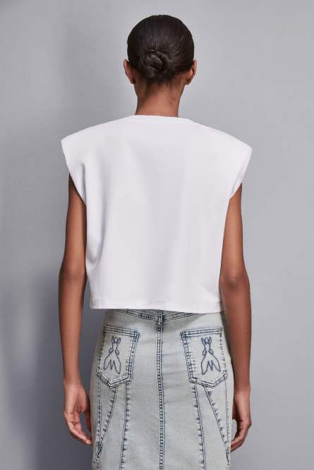 T-shirt senza maniche con spalline imbottite, Bianco, Patrizia Pepe
