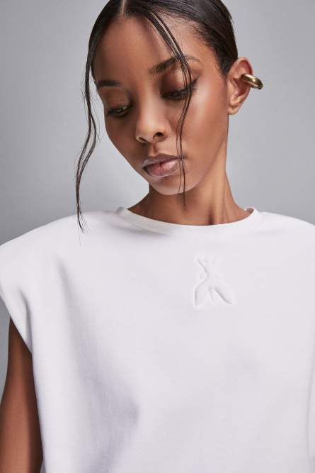 T-shirt senza maniche con spalline imbottite, Bianco, Patrizia Pepe