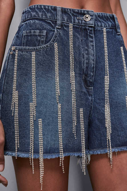 Denim shorts with rhinestones, Light Blue, Patrizia Pepe