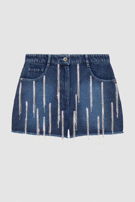 Denim shorts with rhinestones, Light Blue, Patrizia Pepe