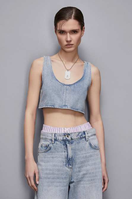 Top denim, Blu, Patrizia Pepe