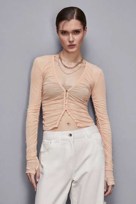 Cardigan aus Tüll, Aprikose, Patrizia Pepe