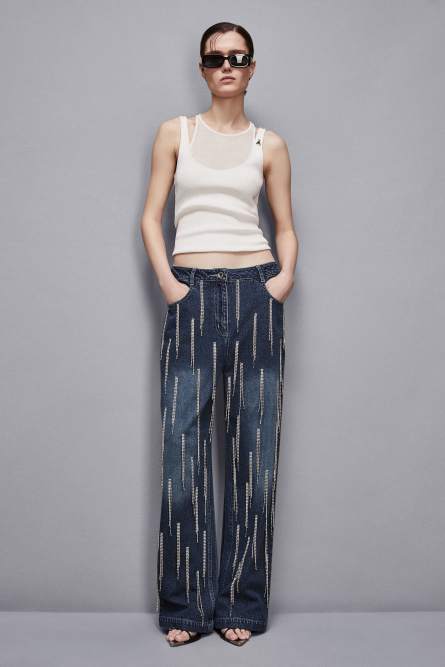 Denim pants with rhinestones, Light Blue, Patrizia Pepe